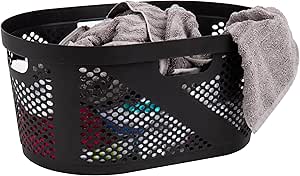 Mind Reader 40L Laundry Basket, Clothes Hamper, Premium Wicker Design, Plastic, 23"L x 14.5"W x 10.5"H, Black