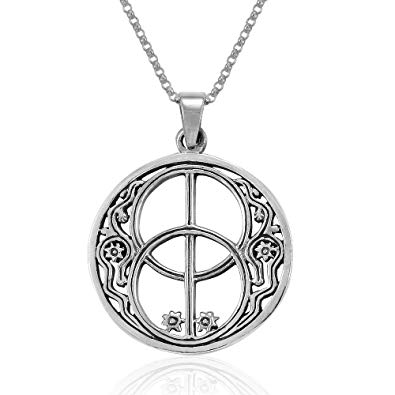 MIMI Sterling Silver Sacred Chalice Well Symbol of Avalon in Glastonbury Pendant Necklace, 18 inches