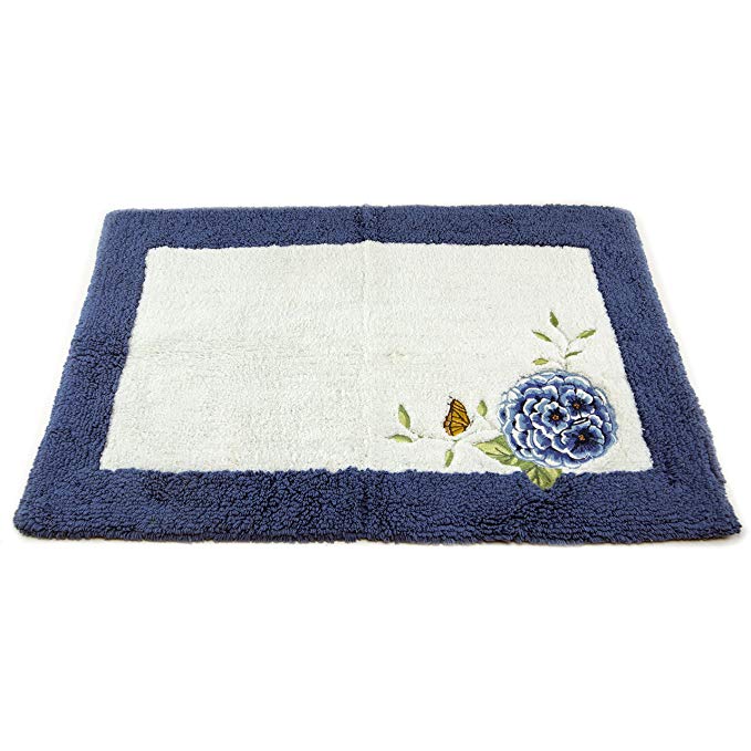 Lenox Embroidered and Applique Tufted Bath Rug, Blue Floral Garden