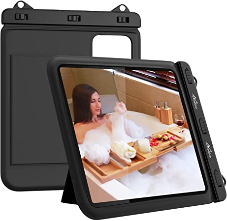 MoKo Waterproof Tablet Case Compatible with Fire HD 10, iPad 9, iPad Air 5 10.9/4/3/2, iPad Pro 11, iPad 10.2, Galaxy Tab S6/S7, Tab A 10.1, Stand Holder Dry Bag for Bathroom Kitchen Stand Pouch