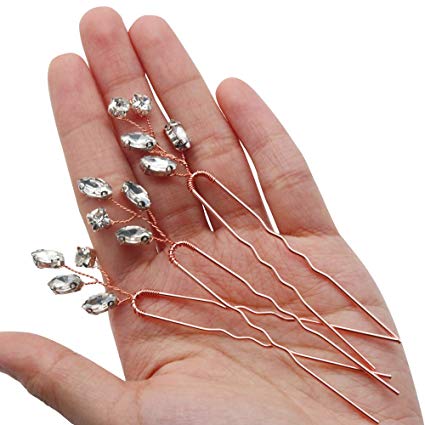 fxmimior Bridal Crystal Hair Pins Wedding Evening Party Hair Accessories Pack of 3 (rose gold)