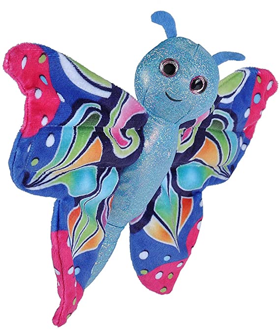 Wild Republic Huggers Butterfly Blue Plush Toy, Slap Bracelet, Stuffed Animal, Kids Toys, 8"