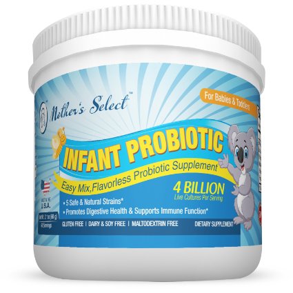 Infant Probiotics by Mothers Select for Colic and Gas 4 Billion Live Cultures per Serving 60 Servings Per Container Easy Mix Flavorless Probiotic Supplement for Infants Babies and Toddlers