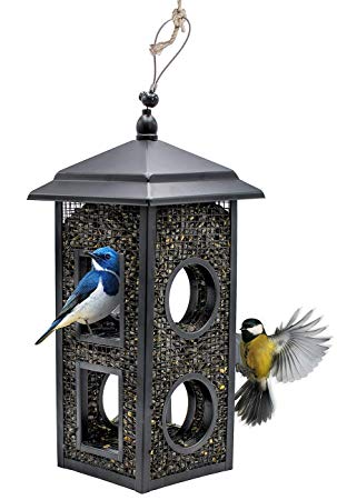 Sorbus Bird Feeder – Birdhouse Lantern Style Hanging Wild Bird Feeder, Premium Black Iron Design Hanger, Great Attracting Different Types Birds Outdoors, Backyard, Garden, (Lantern Style)