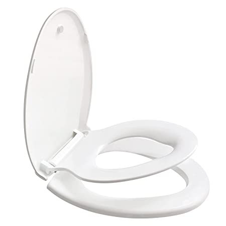 Elongated Toilet Seat with Built in Potty Training Seat/Toilet Seat with Cover,Durable Plastic, White, Replacement Toilet Seats