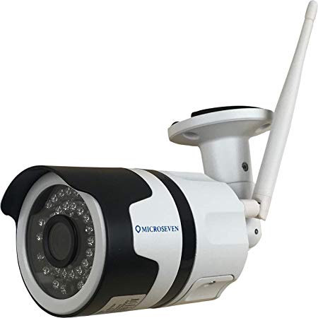 Microseven WiFi Camera Outdoor, Works with Alexa, 1080P HD Night Vision Bullet Camera,Surveillance CCTV,Waterproof Security Camera,IR Motion Detection IP Camera, ONVIF Camera,128GB SD Card Slot, Audio