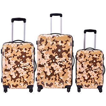 Goplus Luggage Travel Set ABS PC Camouflage Trolley Suitcase Wheels Coded Lock