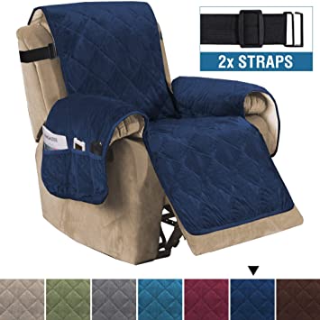 H.VERSAILTEX Recliner Sofa Slipcover Slip Resistant Quilted Velvet Plush Recliner Cover Furniture Protector Seat Width Up to 28" Couch Shield 2" Elastic Straps Recliner Slipcover Navy