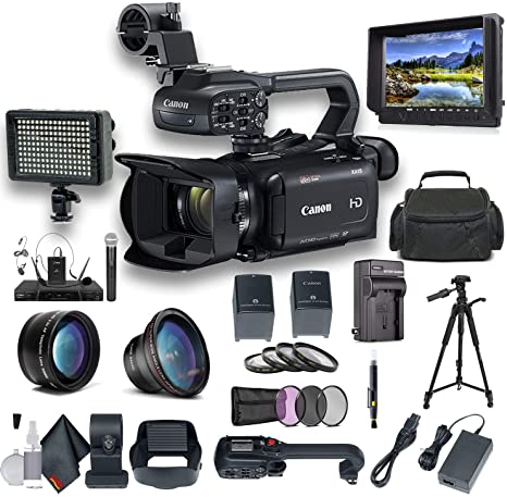 Canon XA15 Compact Full HD Camcorder with SDI, HDMI, and Composite Output Professional Bundle. Includes Extra Battery, Case, LED Light, External Monitor, Mic, Tripod and More