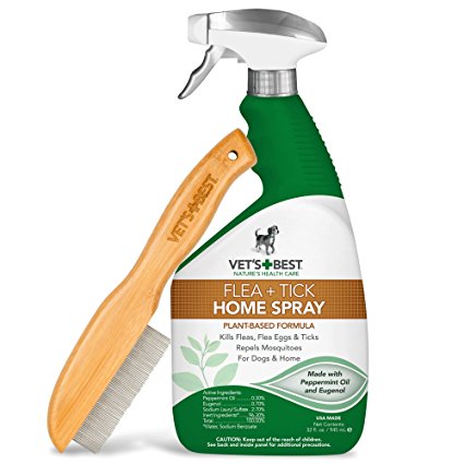 Vet's Best Natural Flea and Tick 32 oz Home Spray and Bamboo Flea Comb for Dogs Bundle