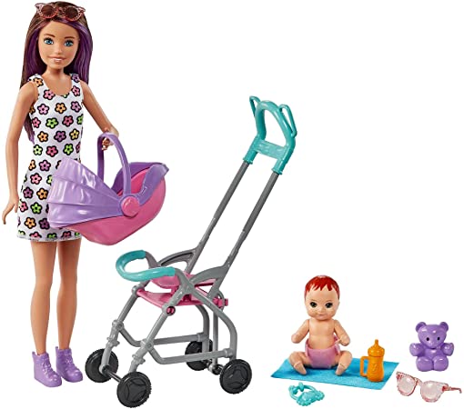 Barbie Skipper Babysitters Inc. Playset with Skipper Babysitter Doll (Brunette), Stroller, Baby Doll & 5 Accessories, Toy for 3 Year Olds & Up