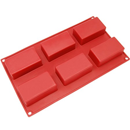 Freshware SL-131RD 6-Cavity Rectangle Silicone Mold for Soap, Bread, Loaf, Muffin, Brownie, Cornbread, Cheesecake, Pudding, and More