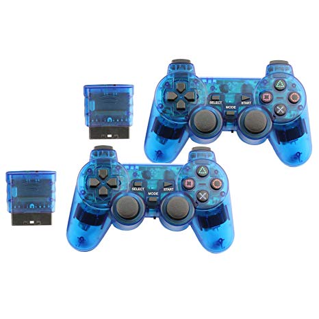 Controller for PS2 Playstation 2 Wireless (Blue) - 2 Pack