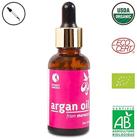 Fatima's Garden Argan Oil for Face, Hair, Skin and Nails, Moroccan Oil USDA Ecocert Certified Organic Pure Virgin Cold Pressed Moroccan Anti-aging Moisturizer - 30ml