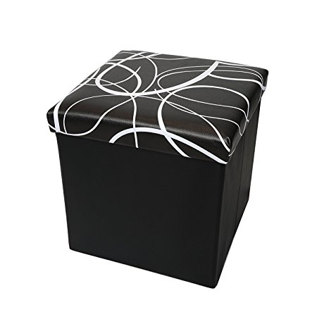 Otto & Ben 15" Storage Ottoman with Memory Foam Seat, Folding Small Square Foot Rest Stools Table Ottomans Bench with Faux Leather, Black