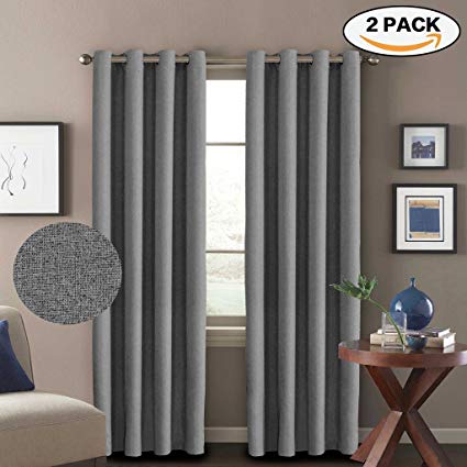 H.VERSAILTEX 2 Panels Ultra Sleep Textured Faux Linen Grommet Curtains for Living Room,Energy Efficient Window Treatment Panels,52 Width by 96 Length - Inch - Elegant Gray Color