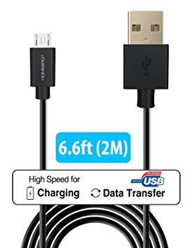 [Quick Charge Supported] HomeSpot Sync & Charge Micro USB to USB Cable - 6.6ft (2m) Extra Long Charging Cable (High Speed at 480 Mpbs for Android Devices) [1 Pack - Black]