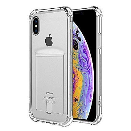 ANHONG iPhone Xs Max Clear Case Card Holder, [Slim Fit][Wireless Charger Compatible] Protective Soft TPU Shock-Absorbing Bumper Case Compatible iPhone Xs Max 6.5 inch