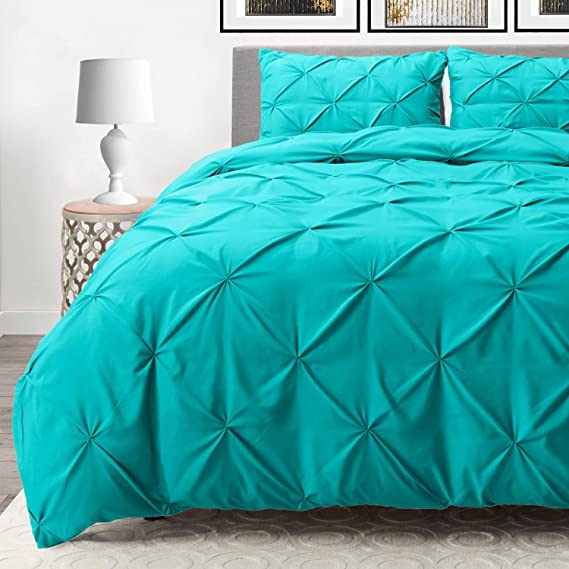 Nestl Twin Comforter Set Pinch Pleat Comforter, Bedding Comforter Sets, Comforter Set for Twin Bed, Pintuck Comforter Set Twin/Twin XL Size, Down Comforter with 1 Pillow Sham, 2-Piece - Teal Blue