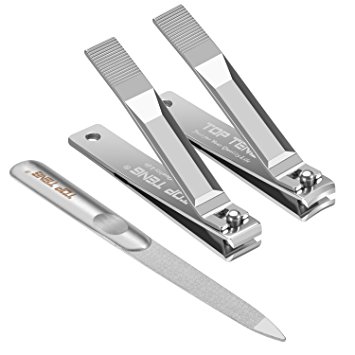 TOP TENG® Nail Clippers Set in a Nice Gift Box - Fingernail   Toenail - Premium Stainless Steel, Free Professional Double Sided Nail File Included