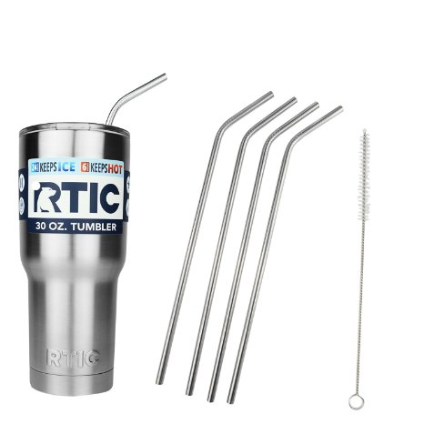 EHME 20 & 30 Ounce YETI Ramblers Drinking Straws,also fits RTIC Tumblers Cups Lids,18/8 Stainless Steel Set of 4, Free Cleaning Brushes Included