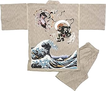 Edoten Original Fujin Raijin Hokusai Nami Cotton100% Jinbei