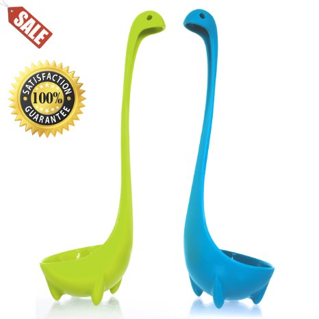 Wishstone Nessie Soup Ladle Set Of 2 Food-Safe 100 Nylon Dishwasher Safe Loch Ness Monster Stands Upright Cookware Tableware Kitchen Utensil Dipper Green And Blue