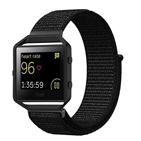 For Fitbit Blaze Band,Yichan Nylon Sport Loop with Hook and Loop Adjustable Fastener Wrist Strap & Metal Frame Housing for Fitbit Blaze Smart Fitness Watch,Dark Black