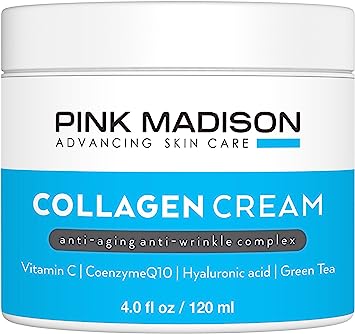 Pink Madison Skin Tightening Collagen Serum Cream with Hyaluronic Acid Anti Aging Face Treatment Fine Lines Wrinkles Men Women 4 Ounce Jar