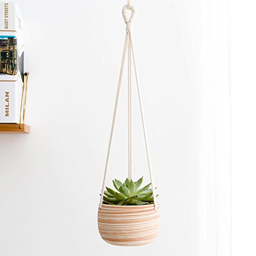 Mkono Macrame Ceramic Hanging Planter Small Succulent Plant Pot