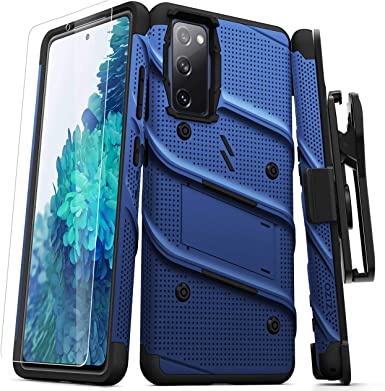 ZIZO Bolt Series for Galaxy S20 FE Case with Screen Protector Kickstand Holster Lanyard - Blue & Black