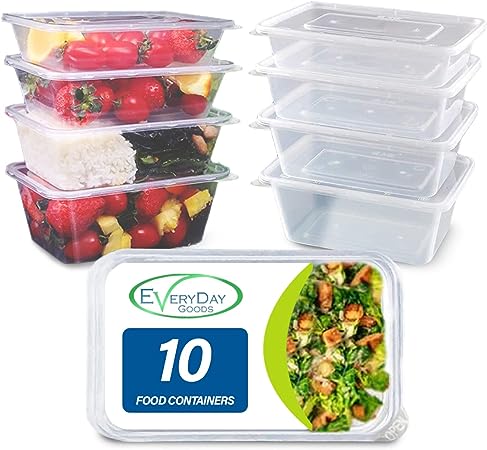 Food Storage containers - Plastic Container with lids - Microwave, Freezer & Dishwasher Safe - Ideal for Meal prep & Takeaway tubs - Pack of 10 - 650ml B07QB4QWHZ   FBA