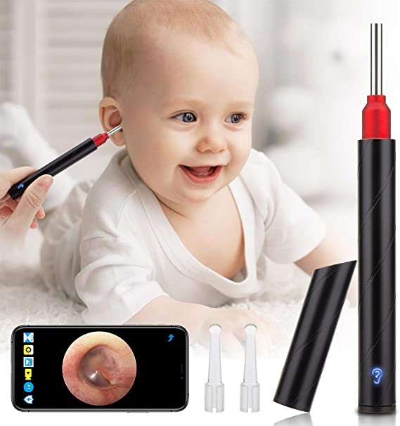 Earwax Removal Tool,Wireless Otoscope Ear Wax Removal Kit 1080P HD WiFi Ear Endoscope with LED Lights,3.5mm Visual Ear Camera Portable Ear Pick Cleaning Kit for Adults Kids & Pets Black