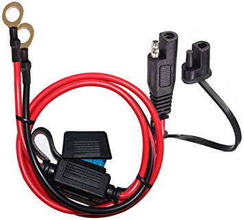 YETOR 10AWG Ring Terminal Harness, with 15A Protection Fuse for Safety, 2-Pin Quick Disconnect Plug,SAE Battery Extension Cable with 3.28FT for Motorcycle Cars.(100CM)