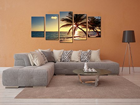 Cao Gen Decor Art-AS42729 5 panels Framed Wall Art Beach coconut tree Canvas print