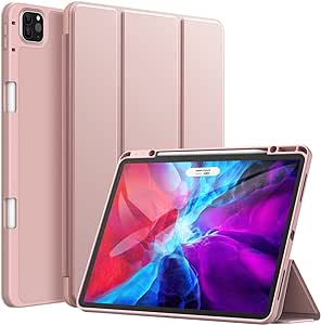 JETech Case for iPad Pro 12.9-Inch (2020/2018 Model, 4th/3rd Generation) with Pencil Holder, Support 2nd Pencil Charging, Slim Tablet Cover with Soft TPU Back, Auto Wake/Sleep (Rose Gold)