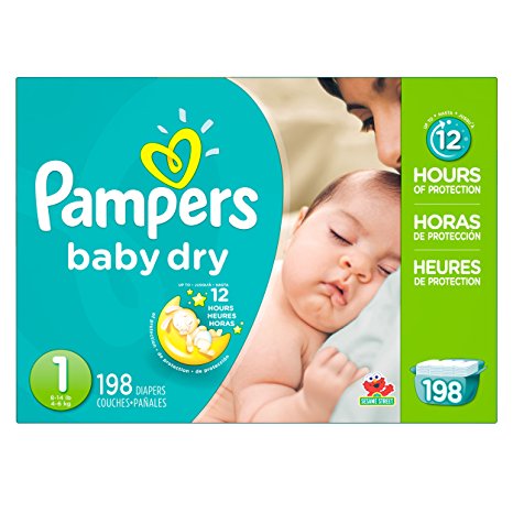 Pampers Baby Dry Diapers, Size 1, 198 Count