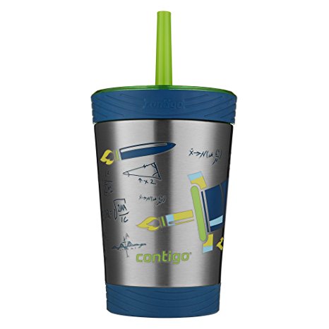 Contigo THERMALOCK Spill-Proof Kids Stainless Steel Tumbler with Straw, 12 oz., Granny Smith with Rocket Design