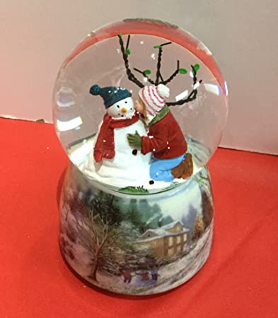 Charming Kids Kissing Snowman Musical 5 x 3.25 Resin Decorative Table Top Snow Globe