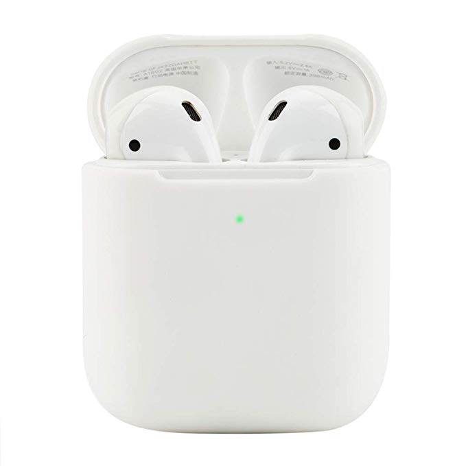 Protective Airpods Case [Front LED Visible][Made of 2 Pcs] Shock Proof Soft Skin for Airpods Charging Case 1&2 (White)