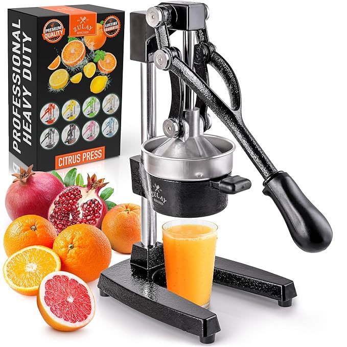 Top Rated Zulay Commercial Metal Orange Lemon Lime Squeezer - Premium Quality Heavy Duty Manual Citrus Juicer Press Stand