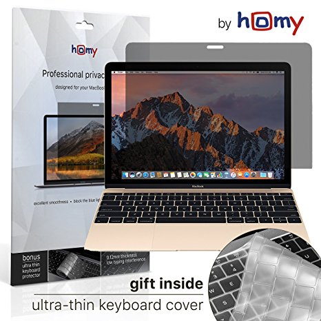 MacBook 12 inch Privacy Screen Protector with FREE GIFT Keyboard Cover ultra-thin TPU Case. Easy Removal Anti Spy Screen Protector Filter Made of Premium Korean Materials for A1534 model.