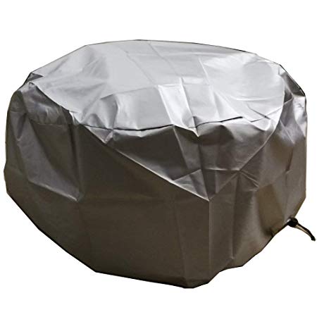 LU2000 Outdoor Round Fire Pit Cover, Firepit Protective Rain Cover, Waterproof UV Protective Rain Cover, Log Burner Cover (30" D x 11.8" H) - Silver