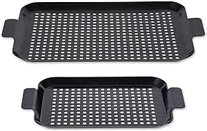 RSVP International Porcelain Coated Steel BBQ Grill Tray/Pan, Outdoor Barbeque Grilling Accessories for Cooking Fish & Vegetables, Dishwasher Safe, Small, 13x7.25/Medium, 16.75x10