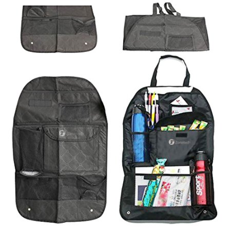 Zone Tech 7-Pocket Organizer - Black Sturdy Rugged Pack Cloth Compact Car Back Seat Headrest Organizer Vehicle Item Storage Holder