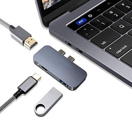 USB C Hub Adapter with 4K HDMI,USB 3.0,USB-C PD Charging - Compatible with 2016/2017/2018 MacBook Pro and More