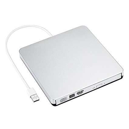 External DVD Drive Smallcar USB 2.0 Slim CD/DVD RW Burner Writer Drive DVD ROM Player for HP Dell Sony Toshiba Acer Apple macbook Air Pro iMac OS, Laptop Netbook Notebook Computer PC - Silver