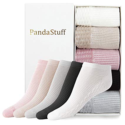 Women’s Bamboo Ankle Socks, 5-Pair Gift Box, Cute No Show, Low Cut, Soft and Non Slip