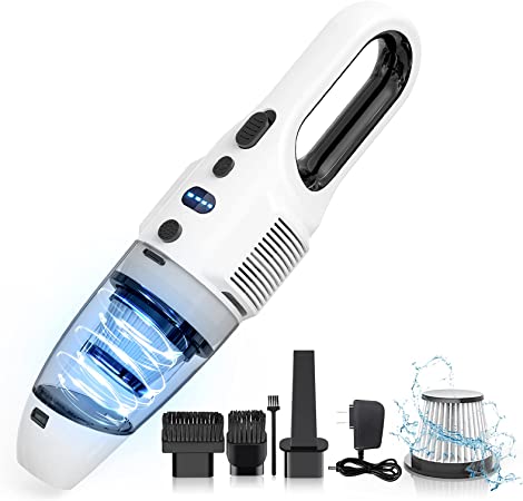 ZesGood Handheld Vacuum Cordless, 7000PA Powerful Suction with Rechargeable Hand Held Vacuum Cleaner 120W Cyclonic Motor, for Home and Car Cleaning (White Black)