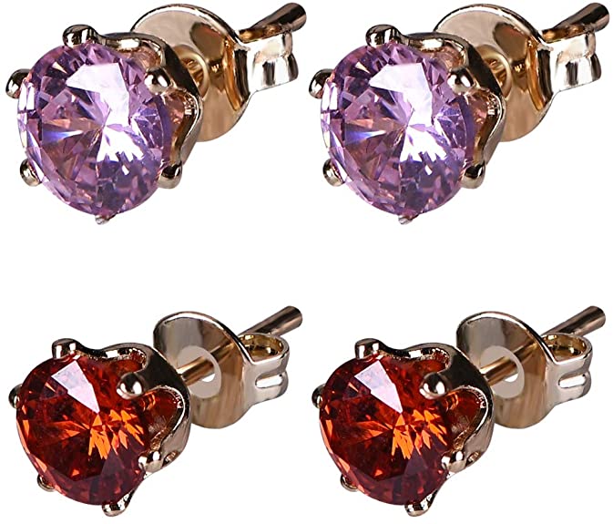 Yumay 9ct White Gold Stud Earrings Made with Sparkling Ruby and Pink Cubic Zirconia for Women